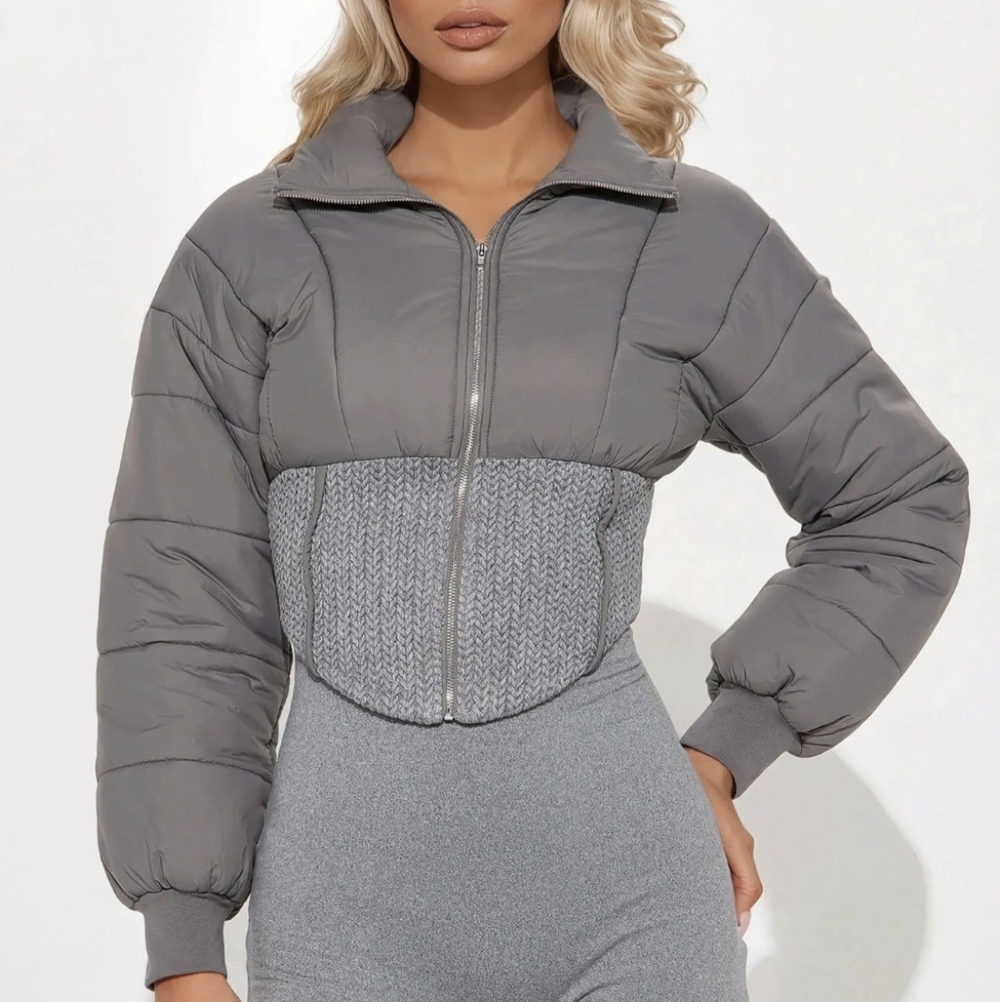 Fashion Nova Charcoal Puffer Jacket